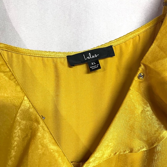 Lulu's Mustard Yellow Satin Wrap Off Shoulder Dress Size XL - Picture 7 of 8